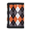 Grey Black Orange And White Argyle Print Trifold Wallet