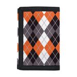 Grey Black Orange And White Argyle Print Trifold Wallet