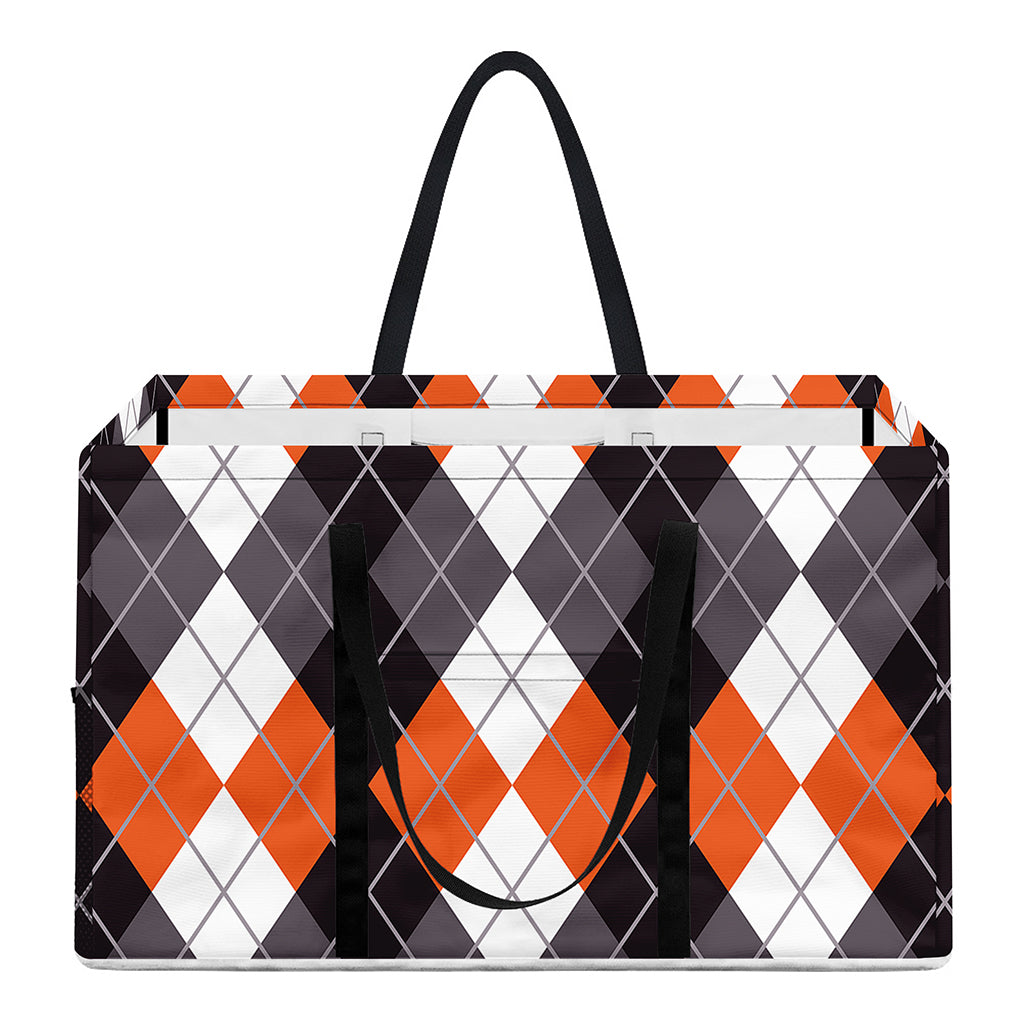 Grey Black Orange And White Argyle Print Utility Tote Bag