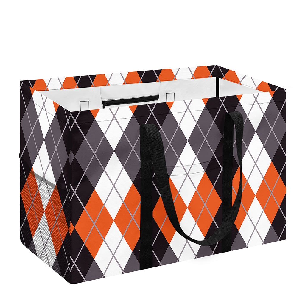 Grey Black Orange And White Argyle Print Utility Tote Bag