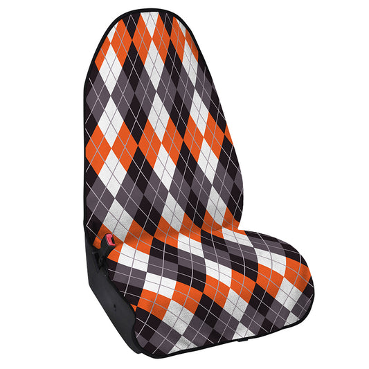 Grey Black Orange And White Argyle Print Waterproof Car Seat Cover