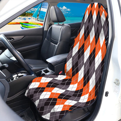 Grey Black Orange And White Argyle Print Waterproof Car Seat Cover