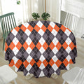 Grey Black Orange And White Argyle Print Waterproof Round Tablecloth