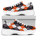 Grey Black Orange And White Argyle Print White Chunky Shoes