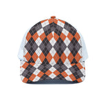 Grey Black Orange And White Argyle Print White Mesh Trucker Cap