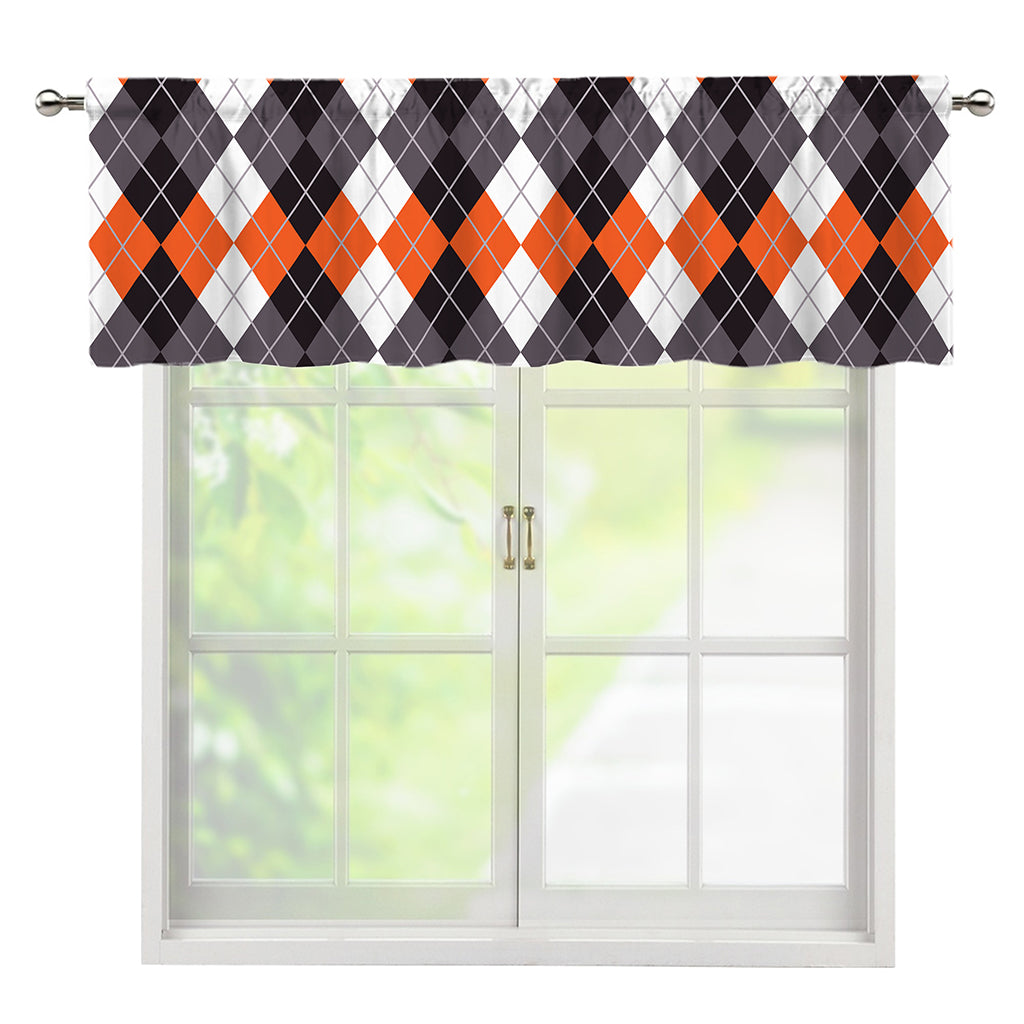 Grey Black Orange And White Argyle Print Window Valance