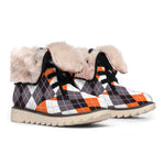 Grey Black Orange And White Argyle Print Winter Boots