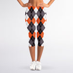 Grey Black Orange And White Argyle Print Women's Capri Leggings