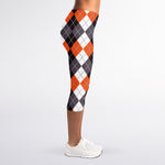 Grey Black Orange And White Argyle Print Women's Capri Leggings