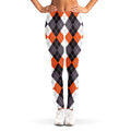 Grey Black Orange And White Argyle Print Women's Leggings