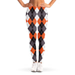 Grey Black Orange And White Argyle Print Women's Leggings