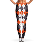Grey Black Orange And White Argyle Print Women's Leggings