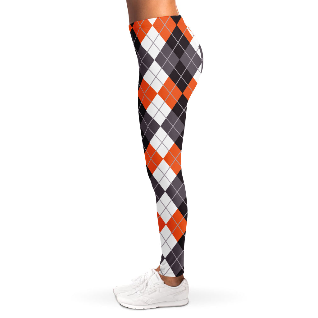 Grey Black Orange And White Argyle Print Women's Leggings