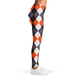 Grey Black Orange And White Argyle Print Women's Leggings