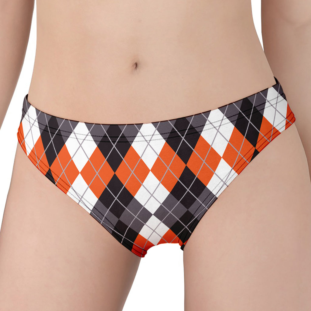 Grey Black Orange And White Argyle Print Women's Panties