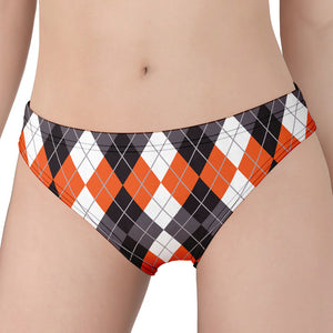 Grey Black Orange And White Argyle Print Women's Panties