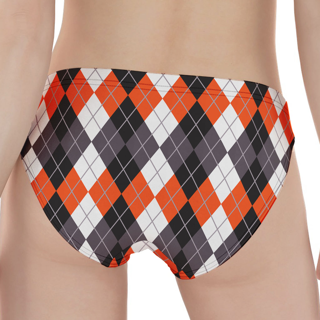 Grey Black Orange And White Argyle Print Women's Panties