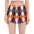 Grey Black Orange And White Argyle Print Women's Split Running Shorts