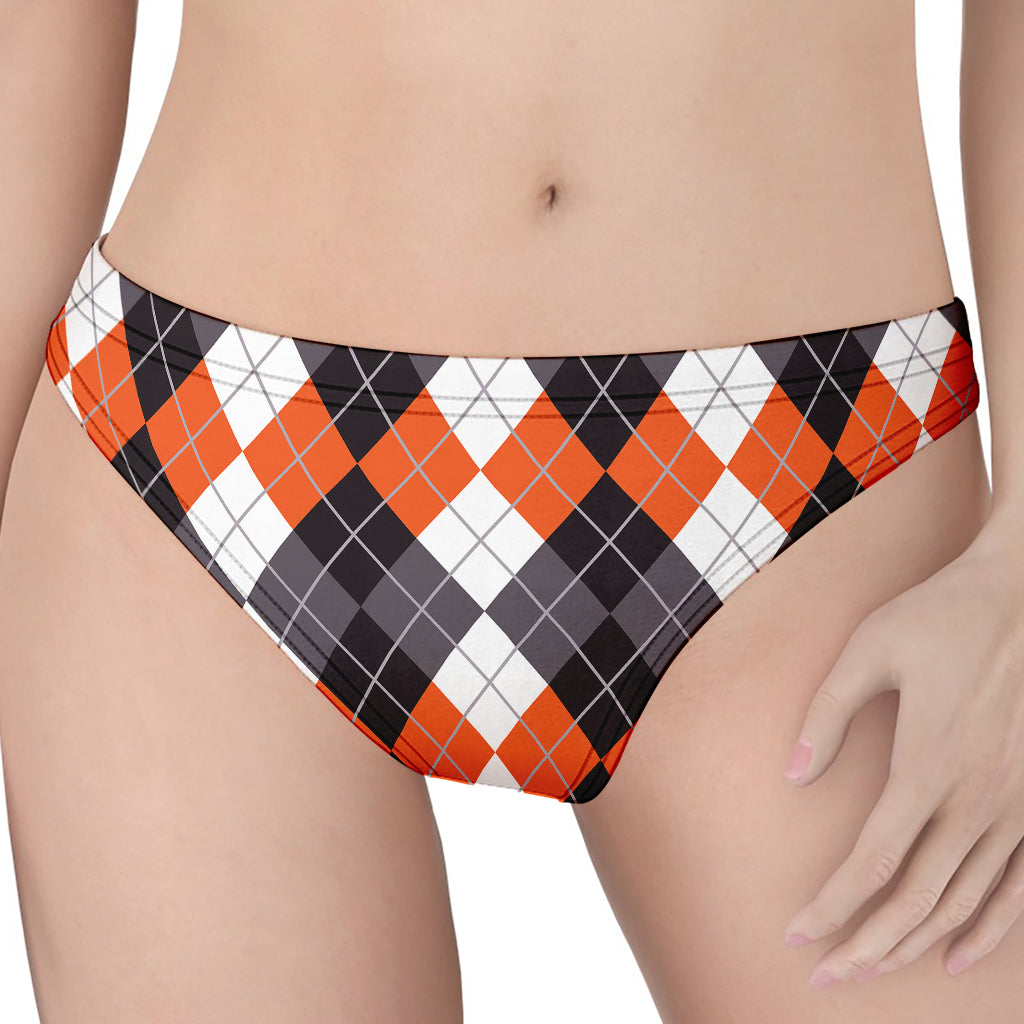 Grey Black Orange And White Argyle Print Women's Thong