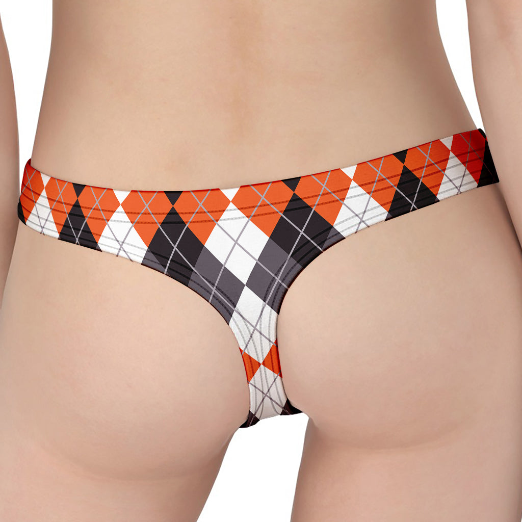 Grey Black Orange And White Argyle Print Women's Thong