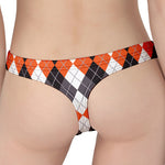 Grey Black Orange And White Argyle Print Women's Thong