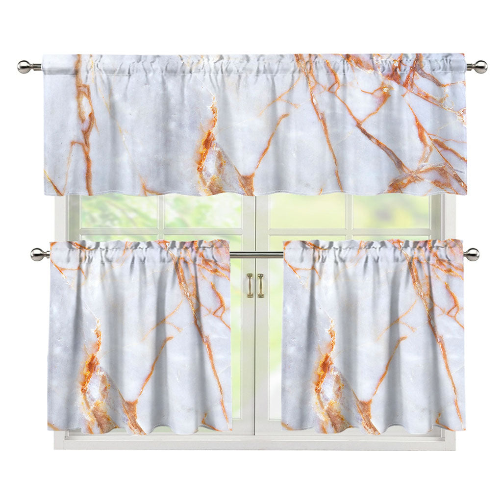 Grey Bronze Marble Print 3 Piece Kitchen Curtains