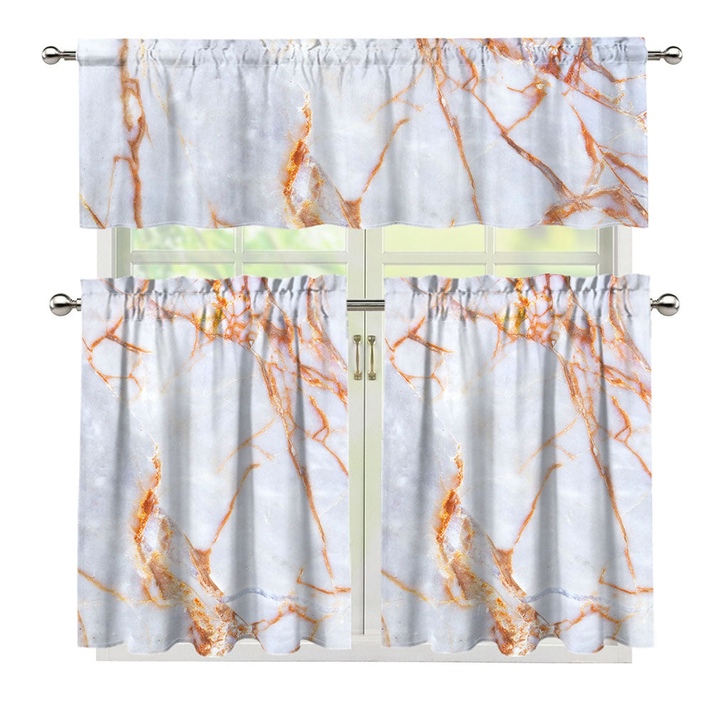 Grey Bronze Marble Print 3 Piece Kitchen Curtains
