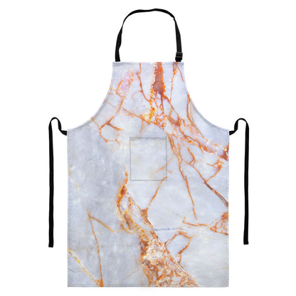 Grey Bronze Marble Print Bib Apron With Pocket