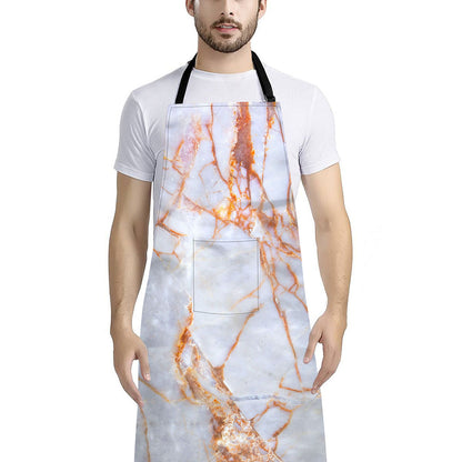 Grey Bronze Marble Print Bib Apron With Pocket