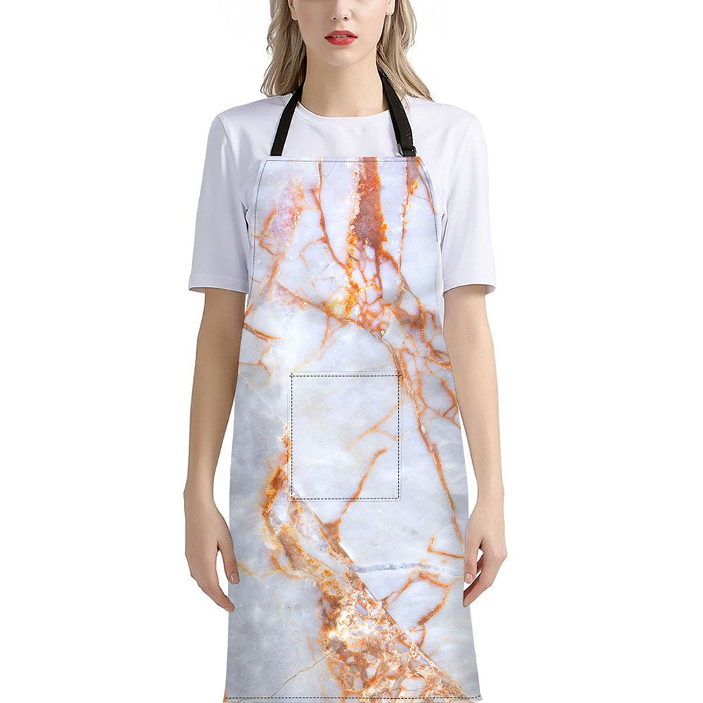 Grey Bronze Marble Print Bib Apron With Pocket