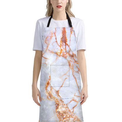 Grey Bronze Marble Print Bib Apron With Pocket