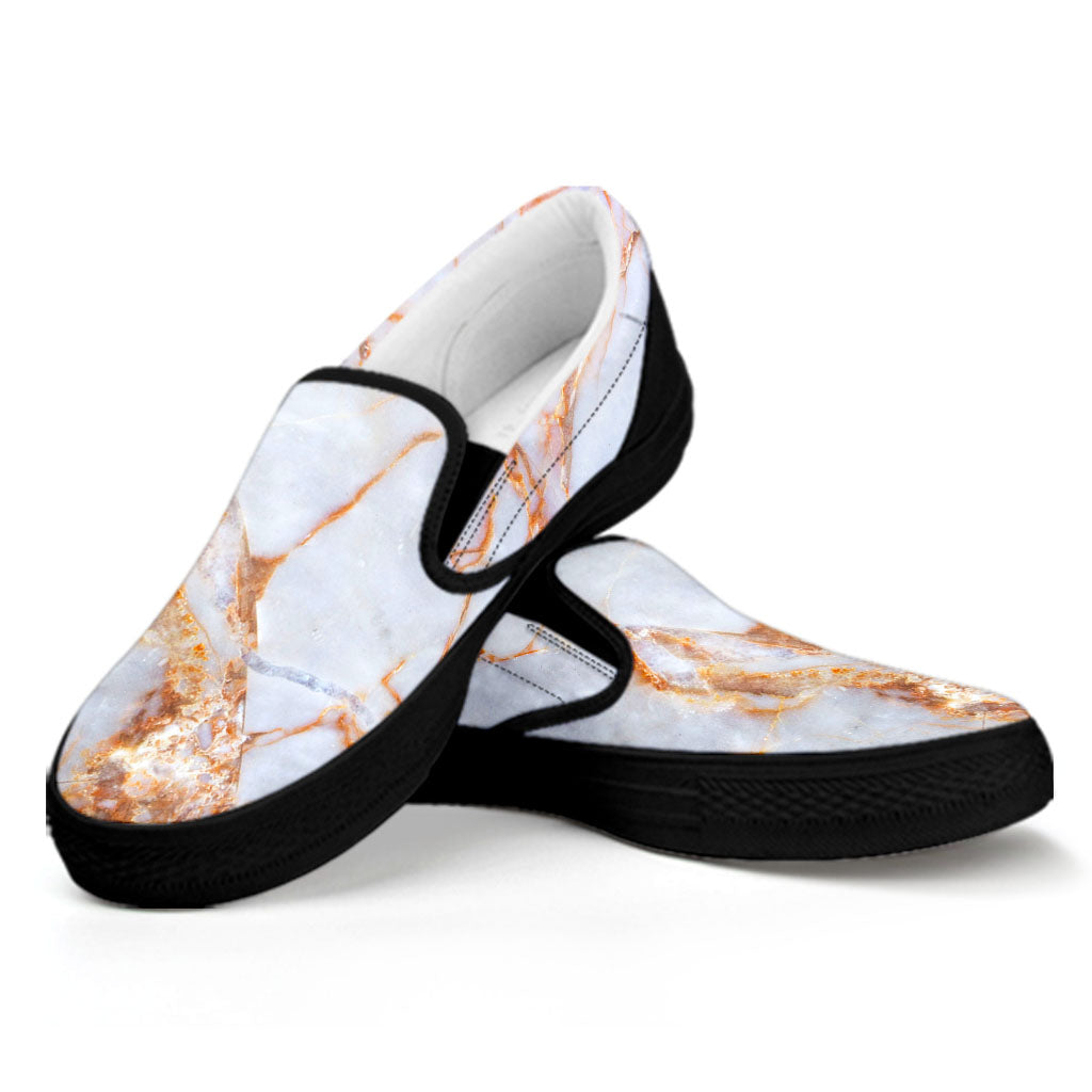 Grey Bronze Marble Print Black Slip On Sneakers