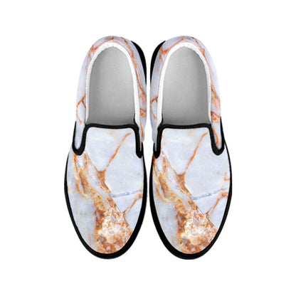 Grey Bronze Marble Print Black Slip On Sneakers