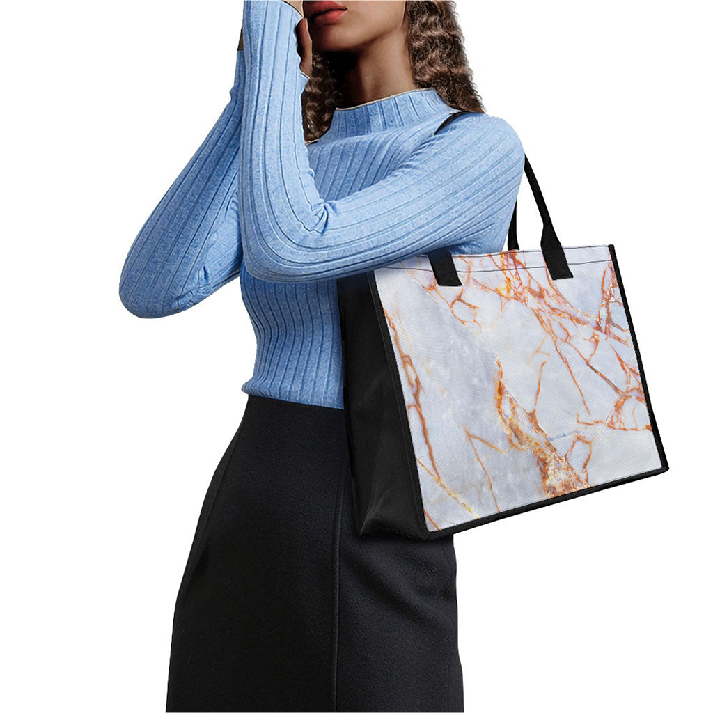 Grey Bronze Marble Print Canvas Tote Bag