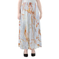 Grey Bronze Marble Print Chiffon Maxi Skirt