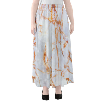 Grey Bronze Marble Print Chiffon Maxi Skirt