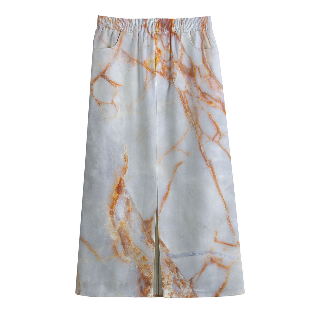 Grey Bronze Marble Print Cotton Front Slit Maxi Skirt