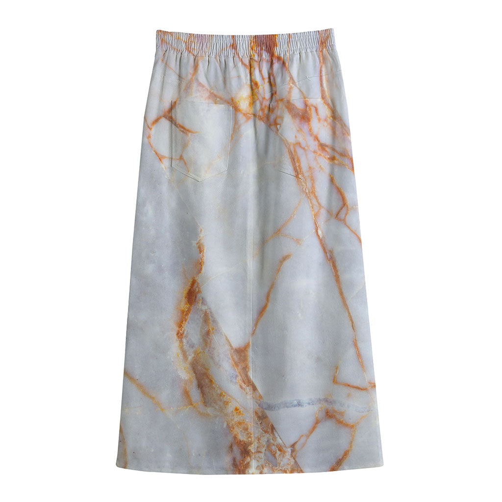 Grey Bronze Marble Print Cotton Front Slit Maxi Skirt