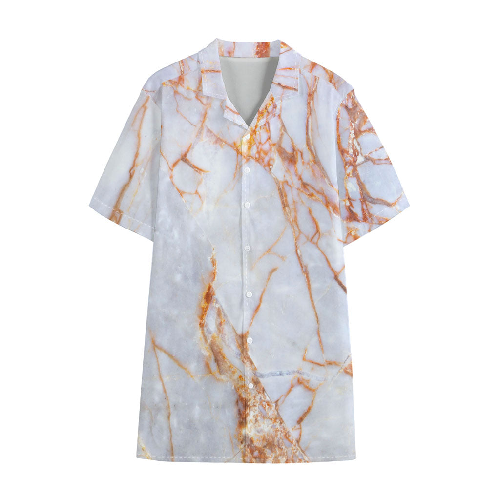 Grey Bronze Marble Print Cotton Hawaiian Shirt