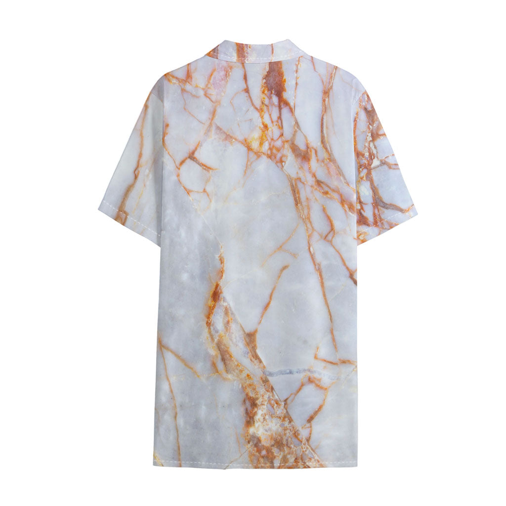 Grey Bronze Marble Print Cotton Hawaiian Shirt