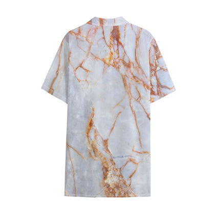 Grey Bronze Marble Print Cotton Hawaiian Shirt