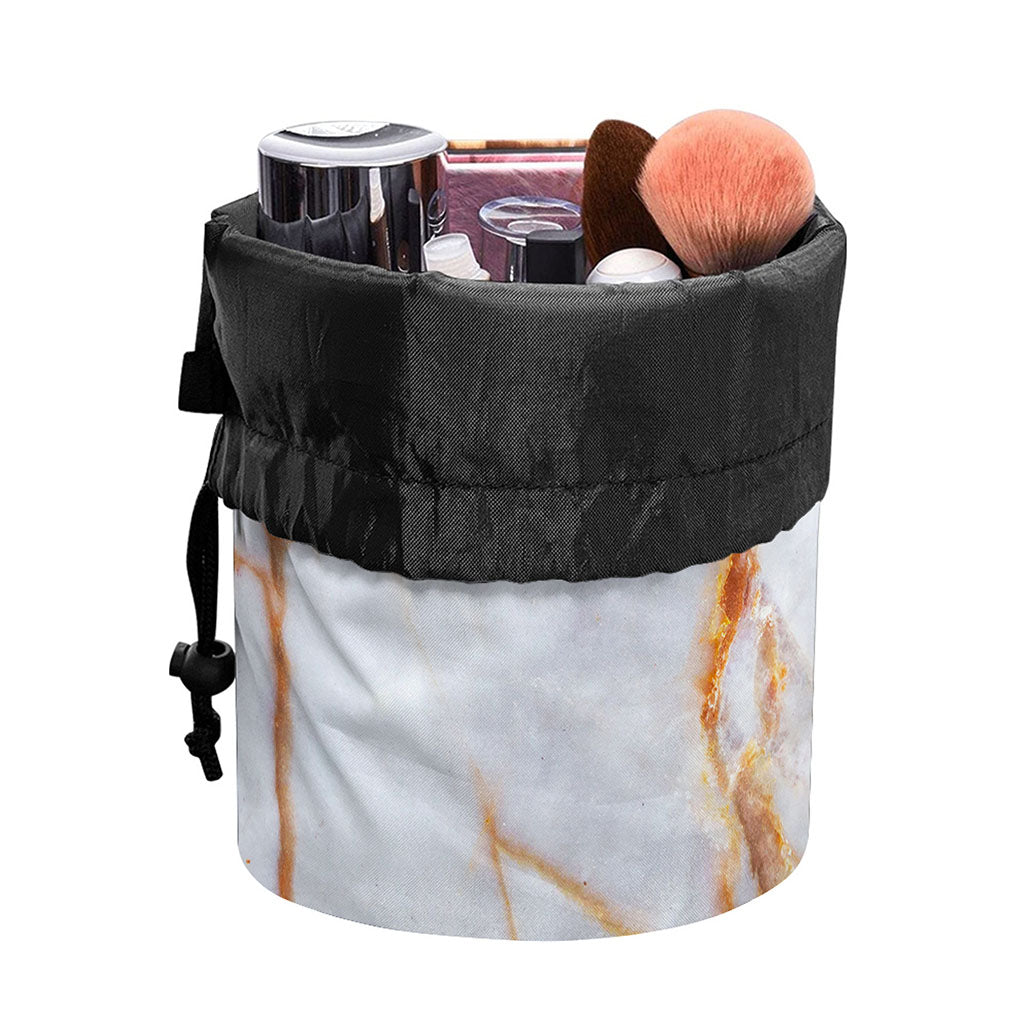 Grey Bronze Marble Print Drawstring Makeup Bag