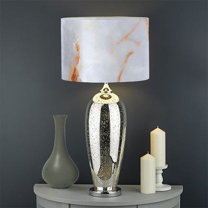 Grey Bronze Marble Print Drum Lamp Shade