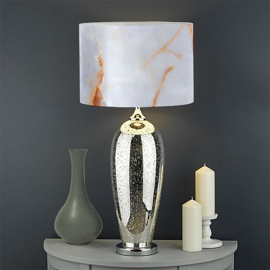 Grey Bronze Marble Print Drum Lamp Shade