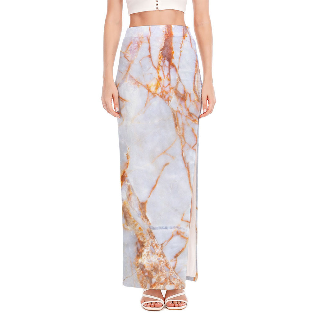 Grey Bronze Marble Print High Slit Maxi Skirt