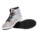 Grey Bronze Marble Print High Top Leather Sneakers