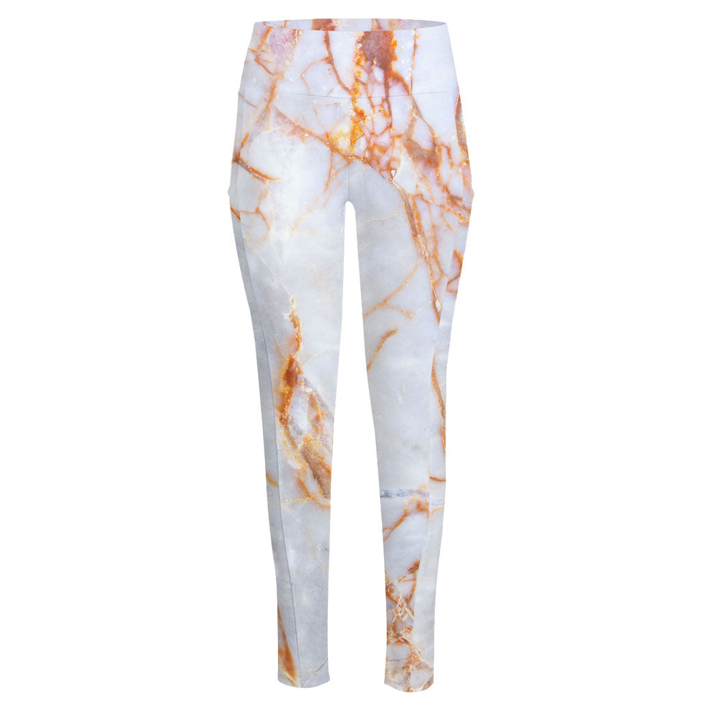 Grey Bronze Marble Print High-Waisted Pocket Leggings