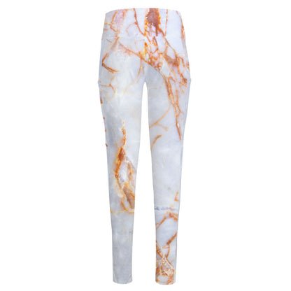 Grey Bronze Marble Print High-Waisted Pocket Leggings
