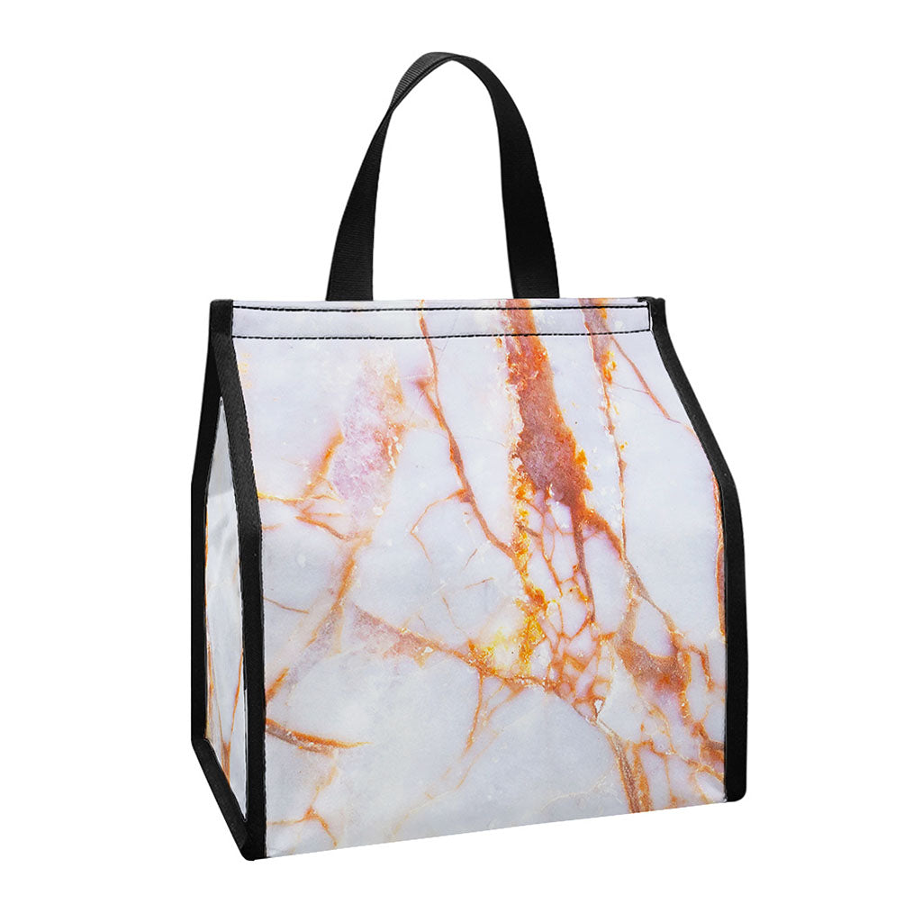 Grey Bronze Marble Print Insulated Lunch Tote