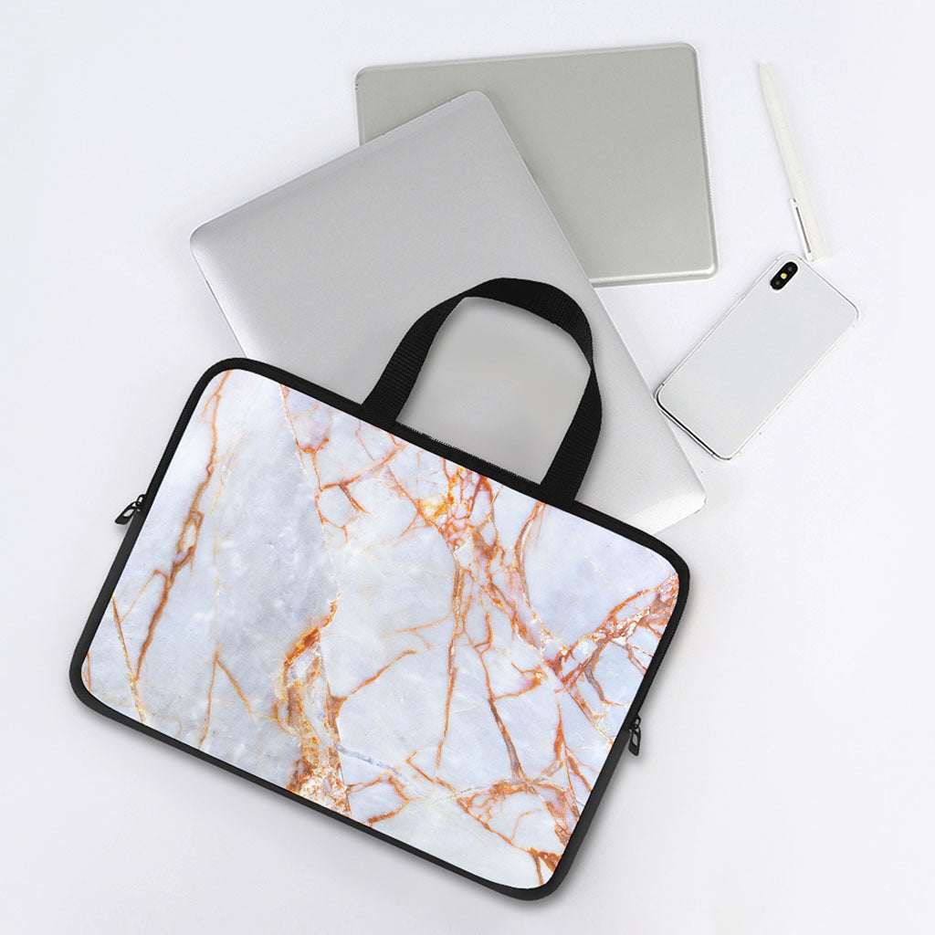 Grey Bronze Marble Print Laptop Sleeve With Handle